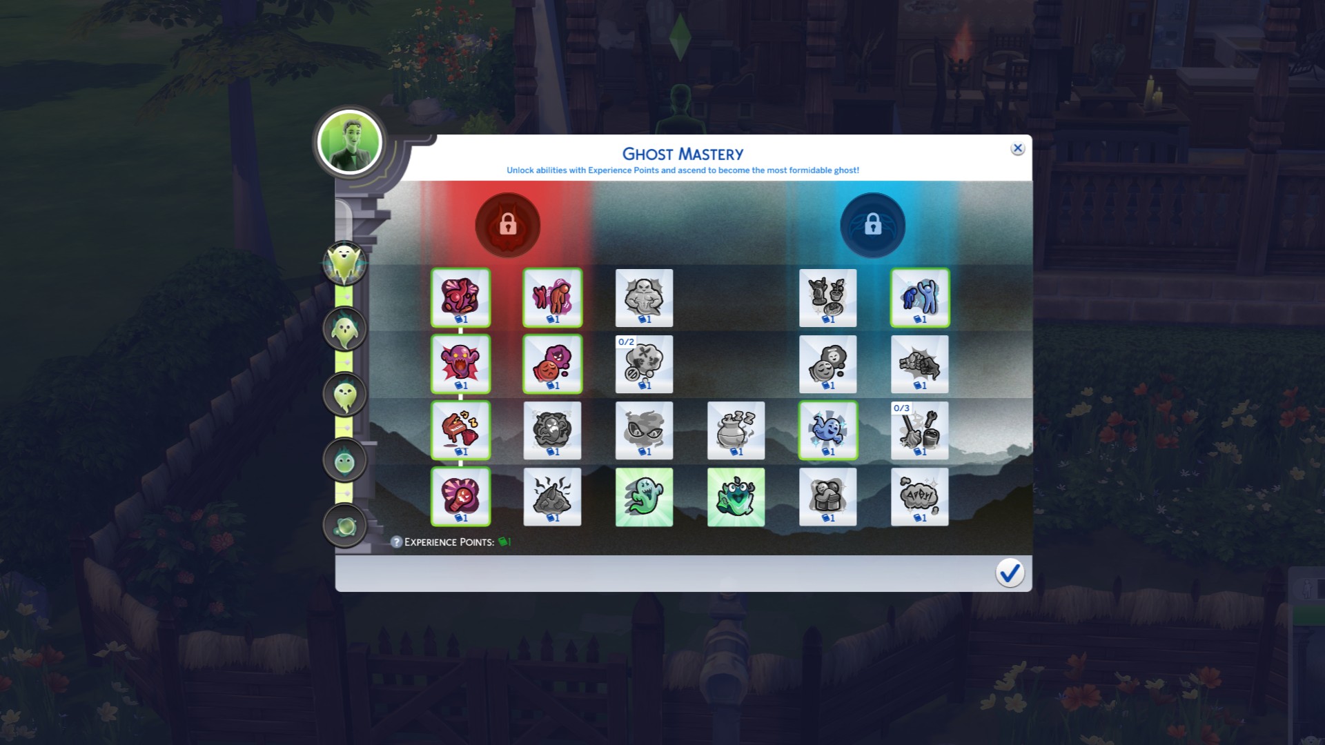 The Sims 4 Life &amp; Death - Ghost Mastery skills panel
