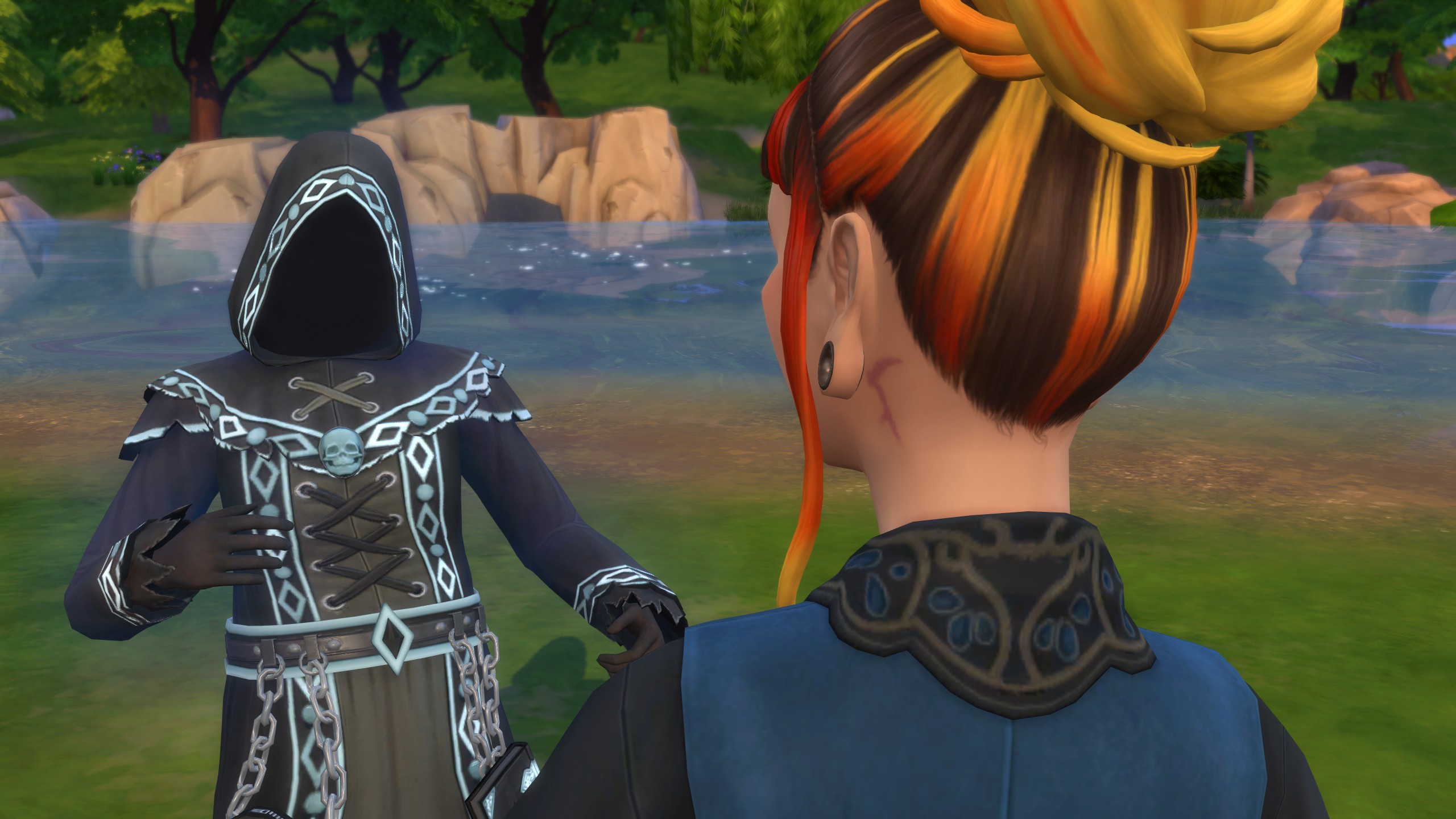 The Sims 4 Life &amp; Death - A Reaper talks to a sim with a Grimborn birthmark on their neck