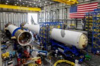 New Glenn rockets sitting inside Blue Origin processing facility