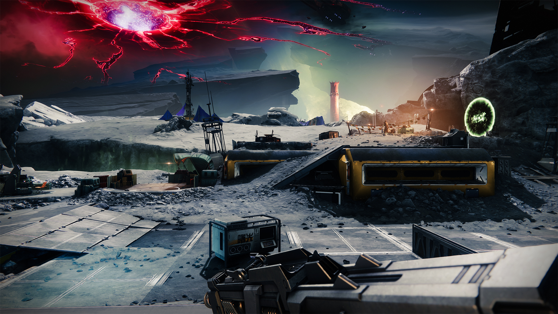 A distortion opens above the moon in Destiny 2.