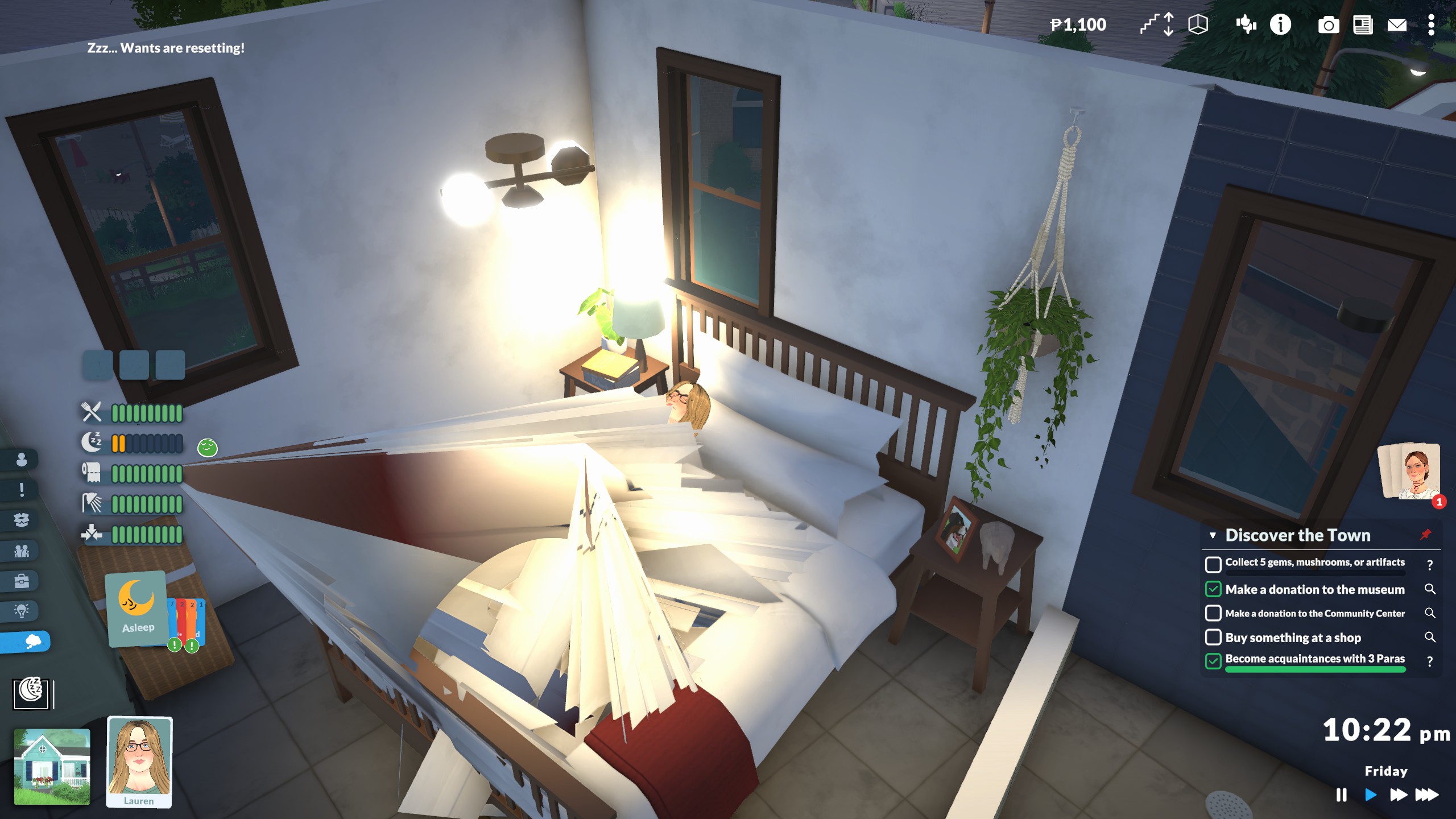 Paralives - A Para lays in bed with a bunch of erupting, glitched polygons erupting from it.