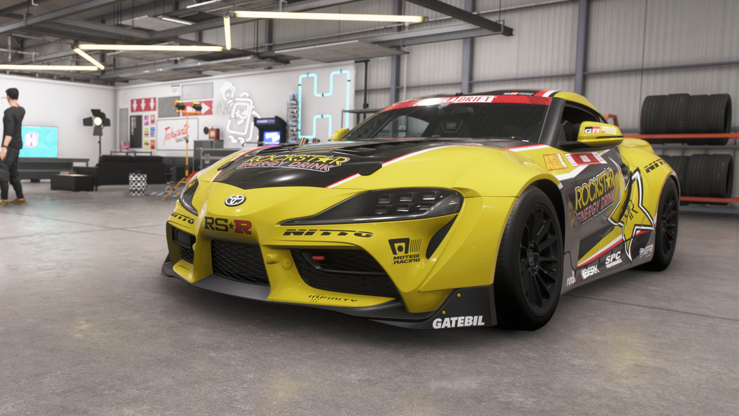 Forza Horizon 6 best cars: The 2020 Formula Drift #151 Toyota GR Supra in a player's garage.