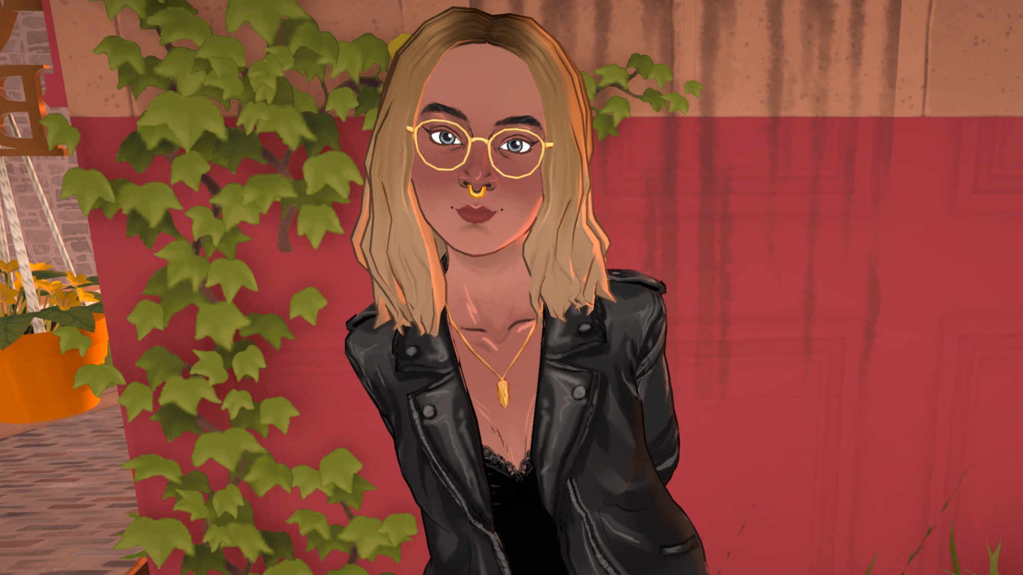 Paralives - A para with short blonde hair wearing a black jacket, taken in the photo mode