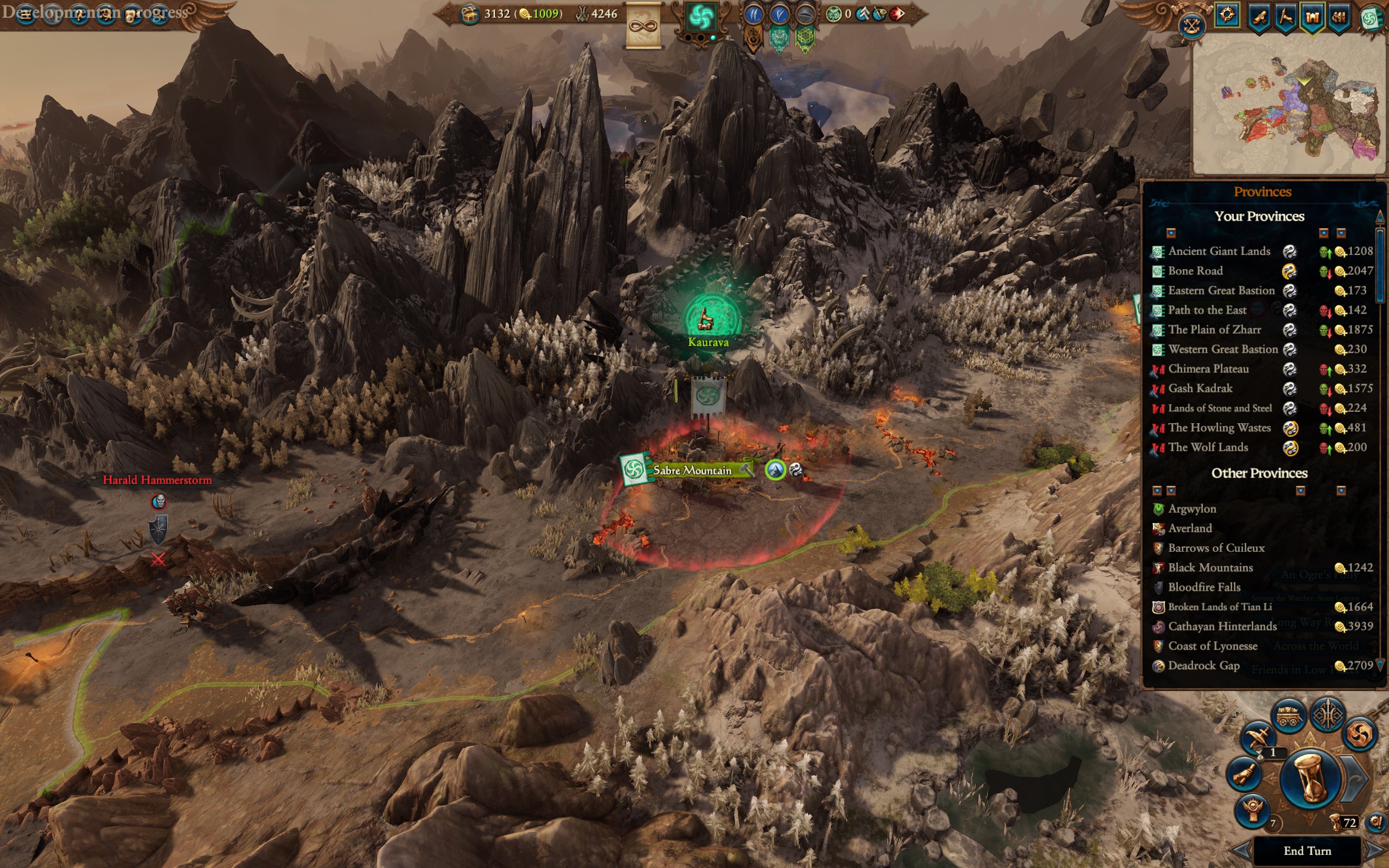 The settlement of Saber Mountain, with a green circle above it indicating the presence of a relic