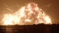 Blue Origin New Glenn rocket explodes on pad. (Credit: Spaceflight Now)