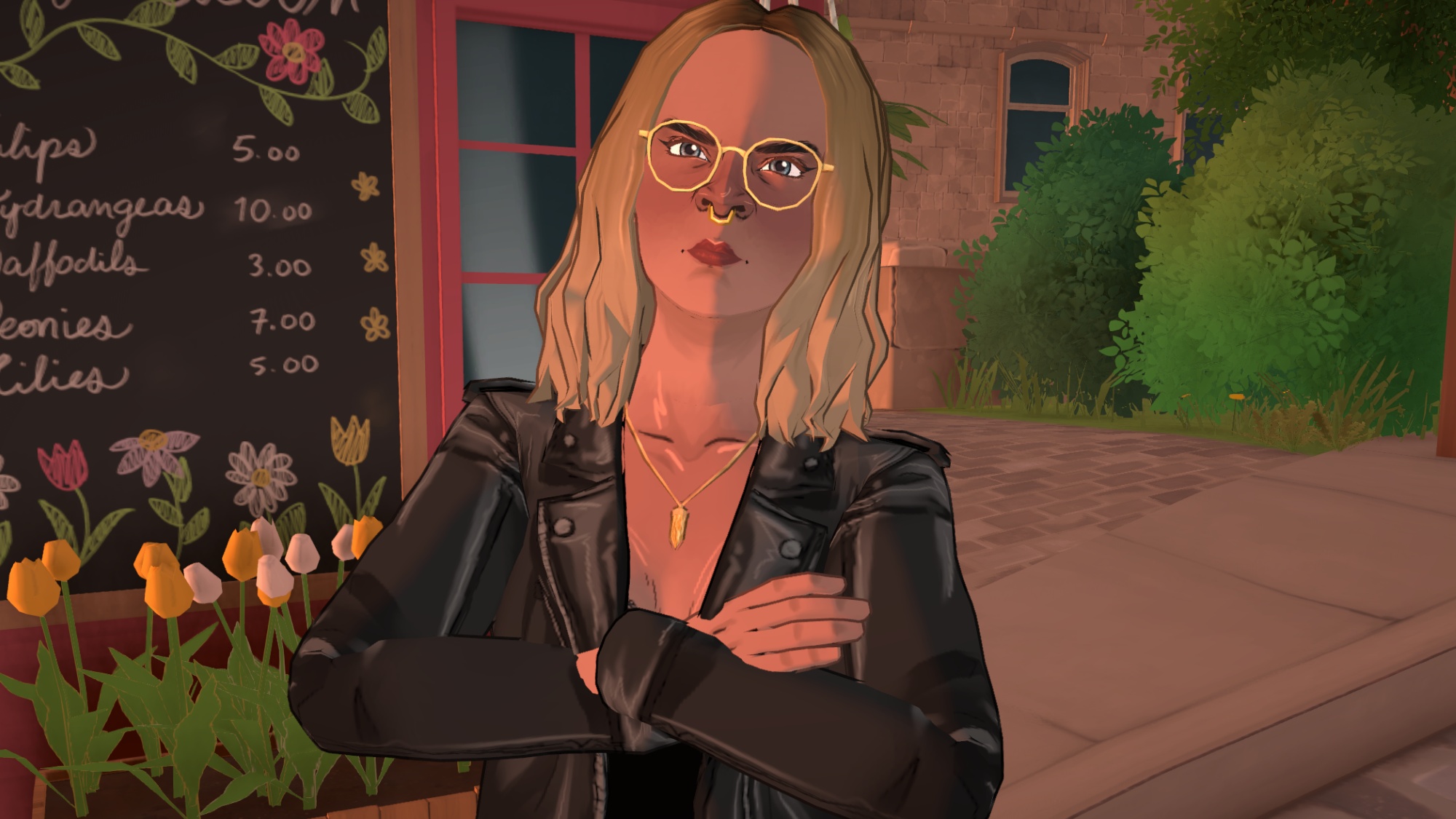 Paralives - A para with short blonde hair and glasses crossing her arms and angrily looking at the camera