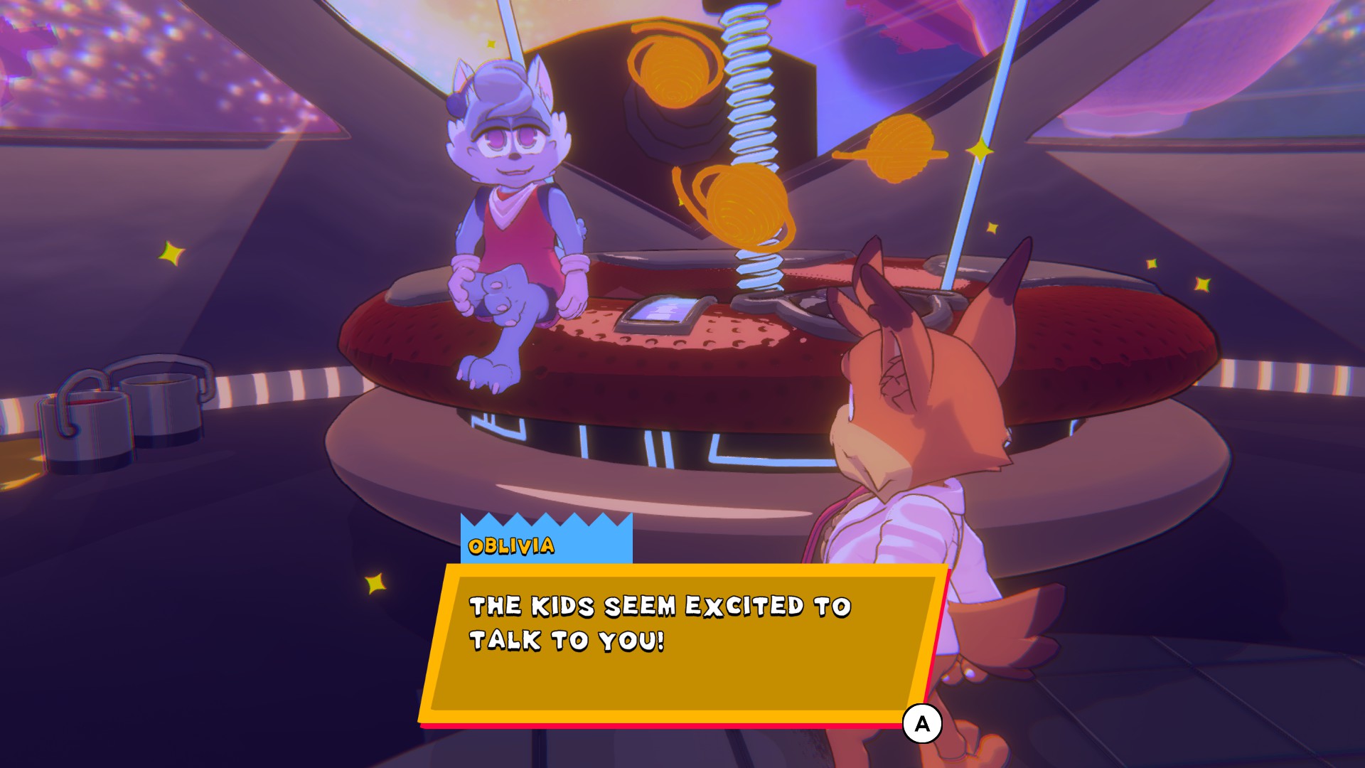 Bubsy in dialogue with Oblivia
