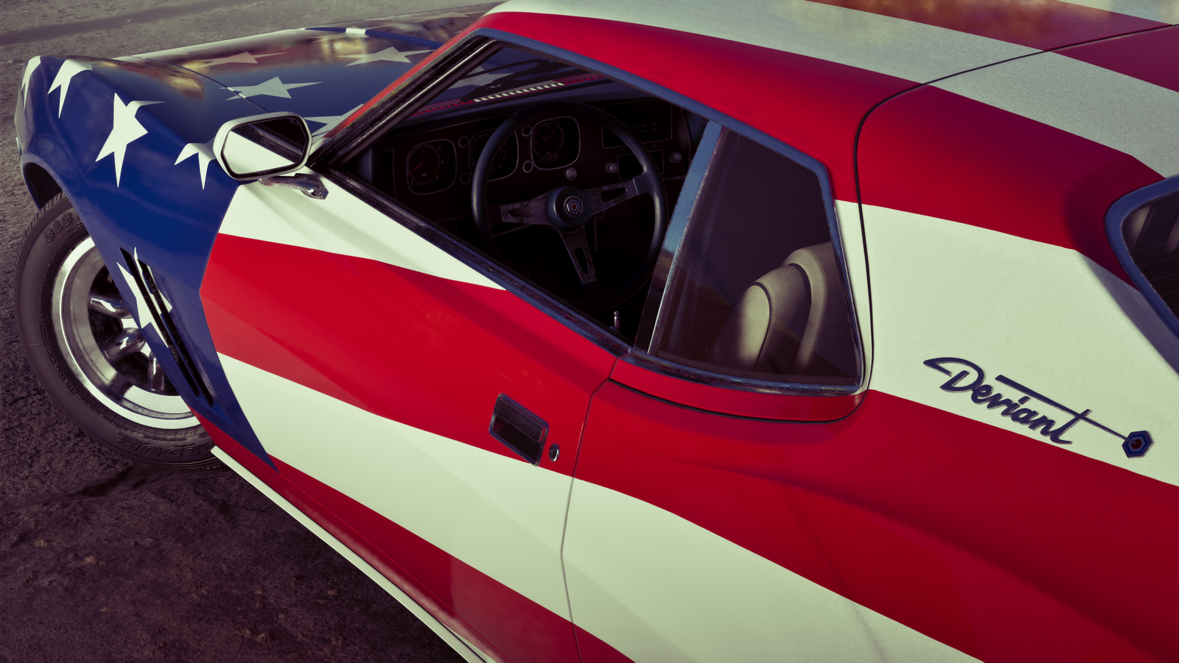 Car in US flag colours.