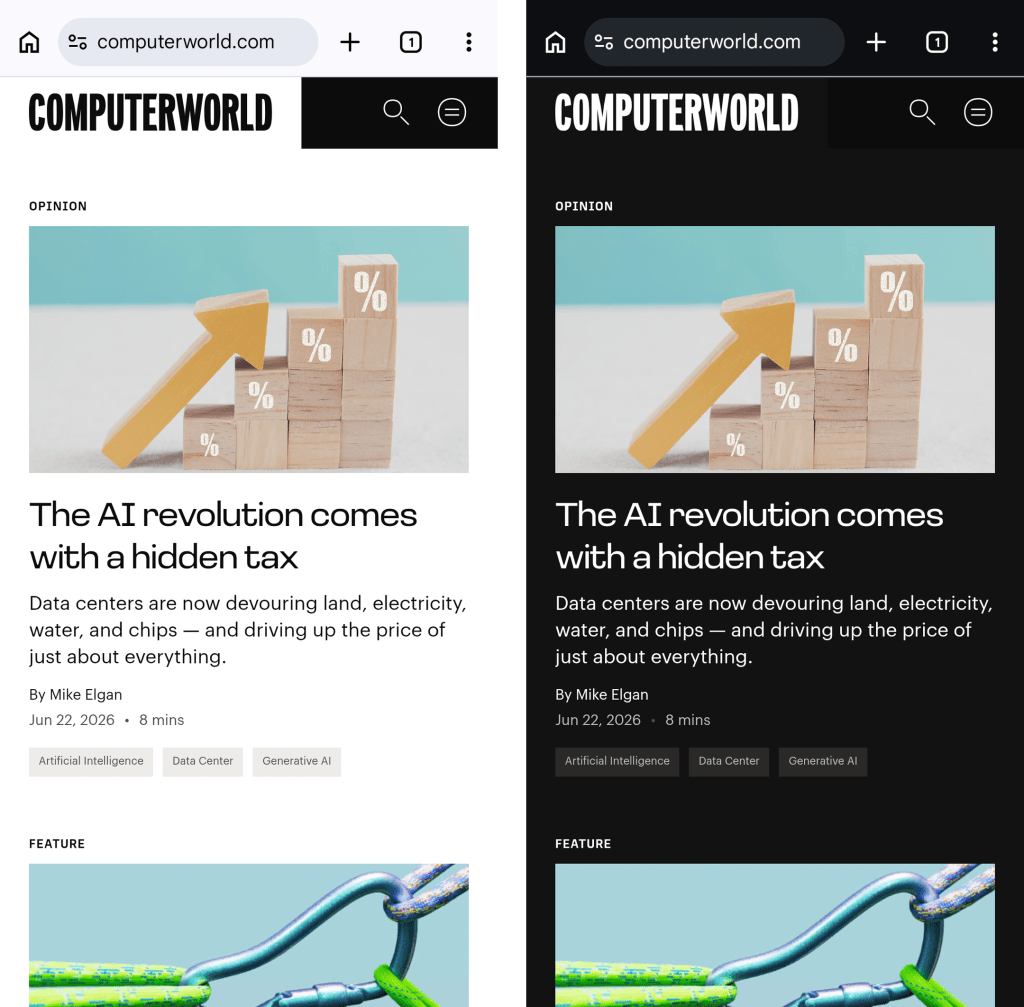 Android dark mode - Chrome web