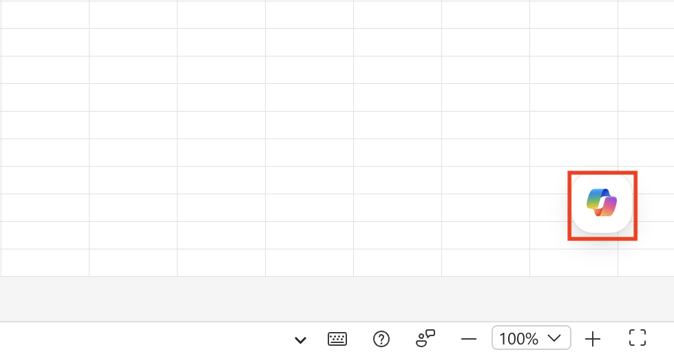 screenshot of excel spreadsheet with copilot icon floating at the bottom right