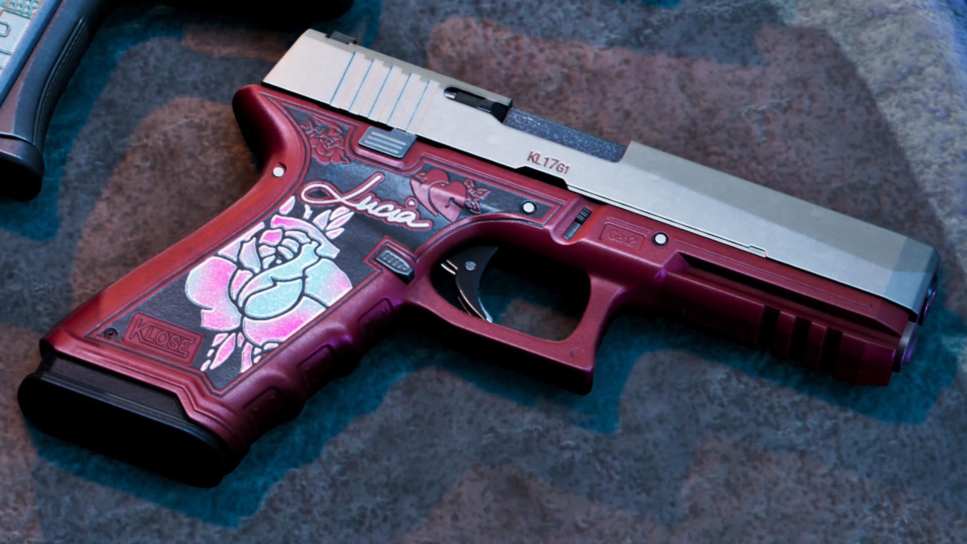 GTA 6 weapons: A close-up of Lucia's K17 on a table.