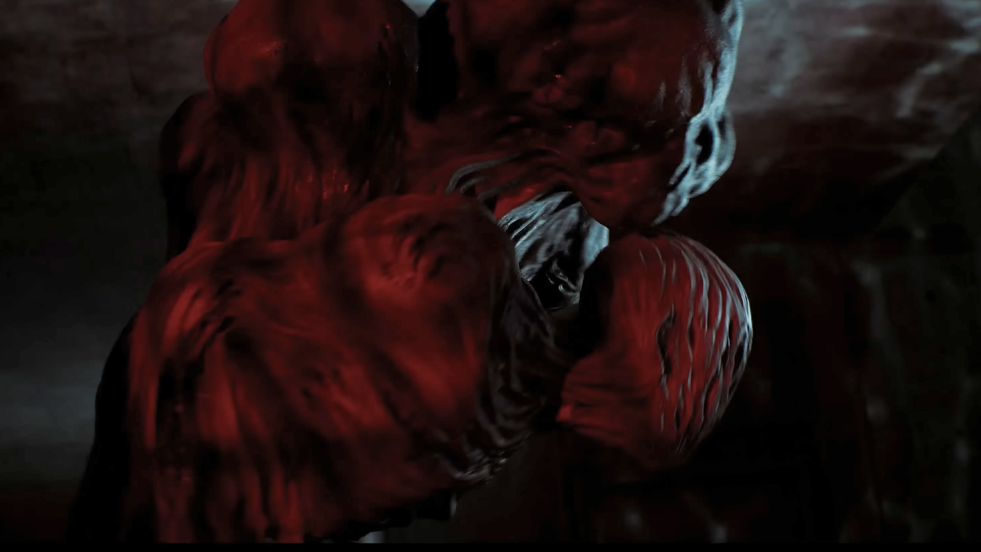 Silent Hill Townfall - Dark, difficult to see details of a monster that looks like several people fused together