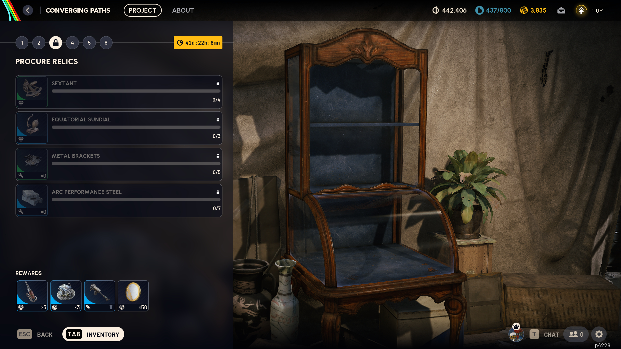 Arc Raiders Converging Paths: The project overview screen, showing the steps required and the various rewards available for the third stage.
