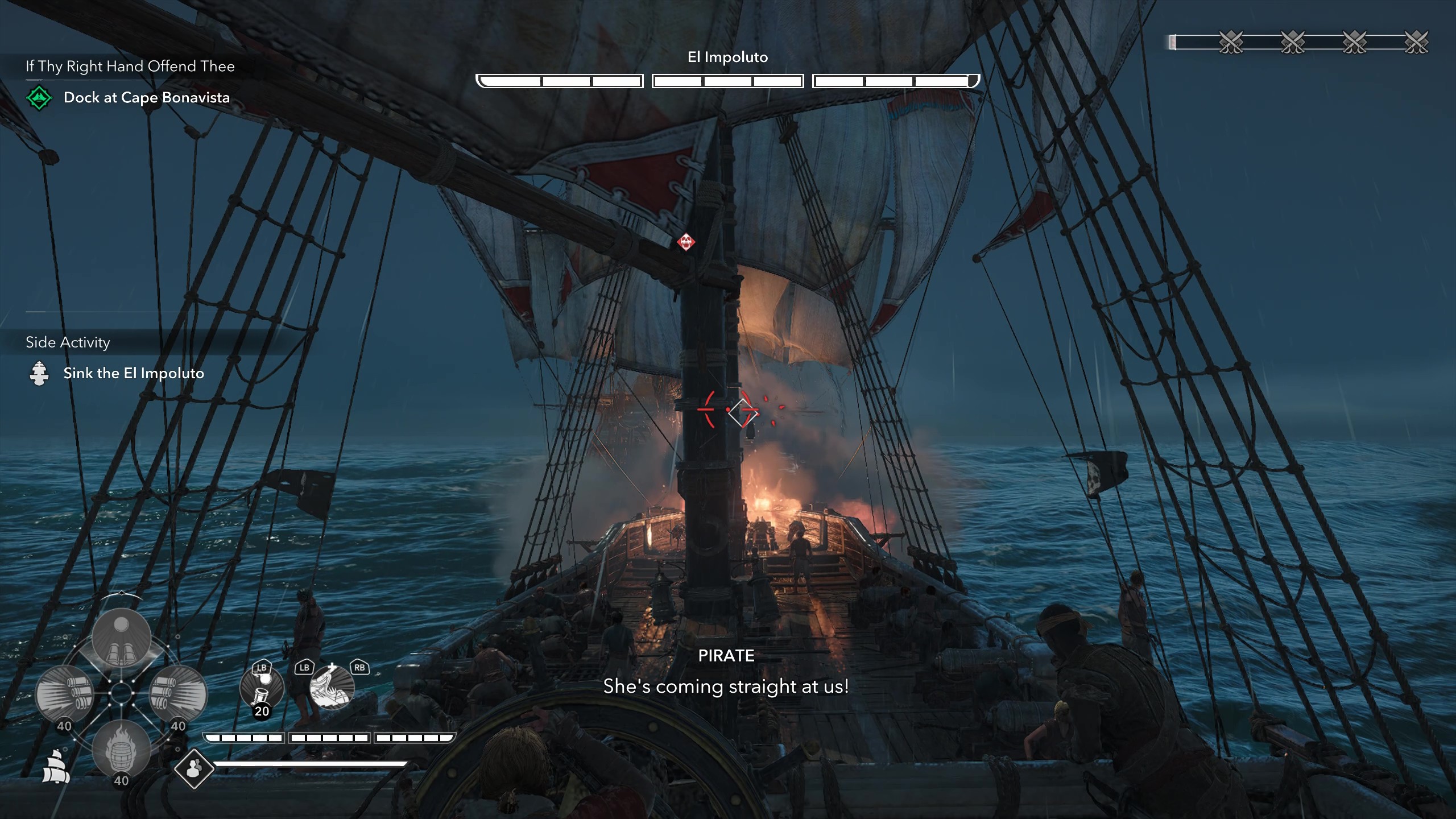 Black Flag legendary ships: Gameplay of naval combat trading cannonballs against El Impoluto.