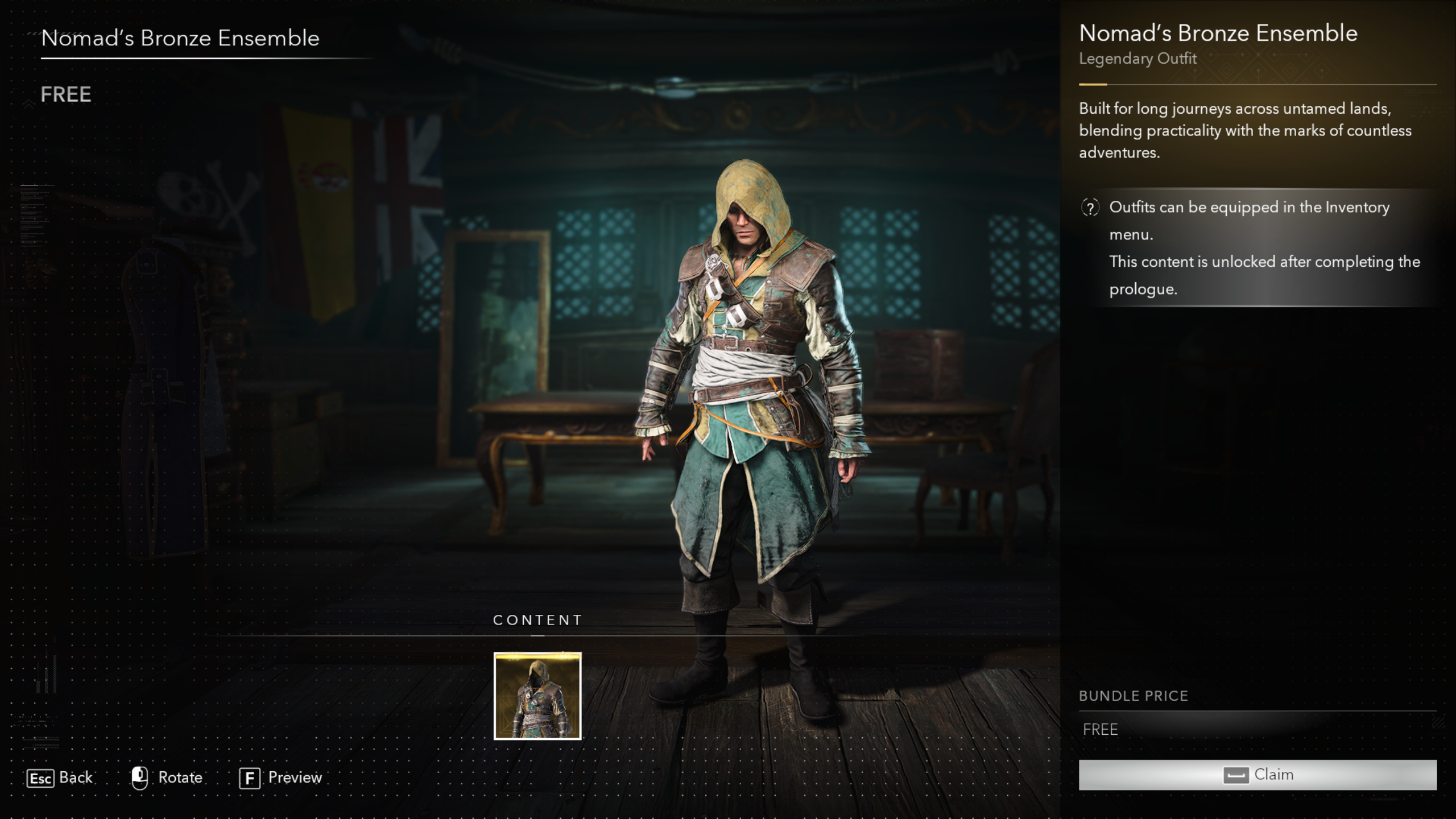 Black Flag outfits: The Nomad's Bronze Ensemble and other related items viewed in the store.