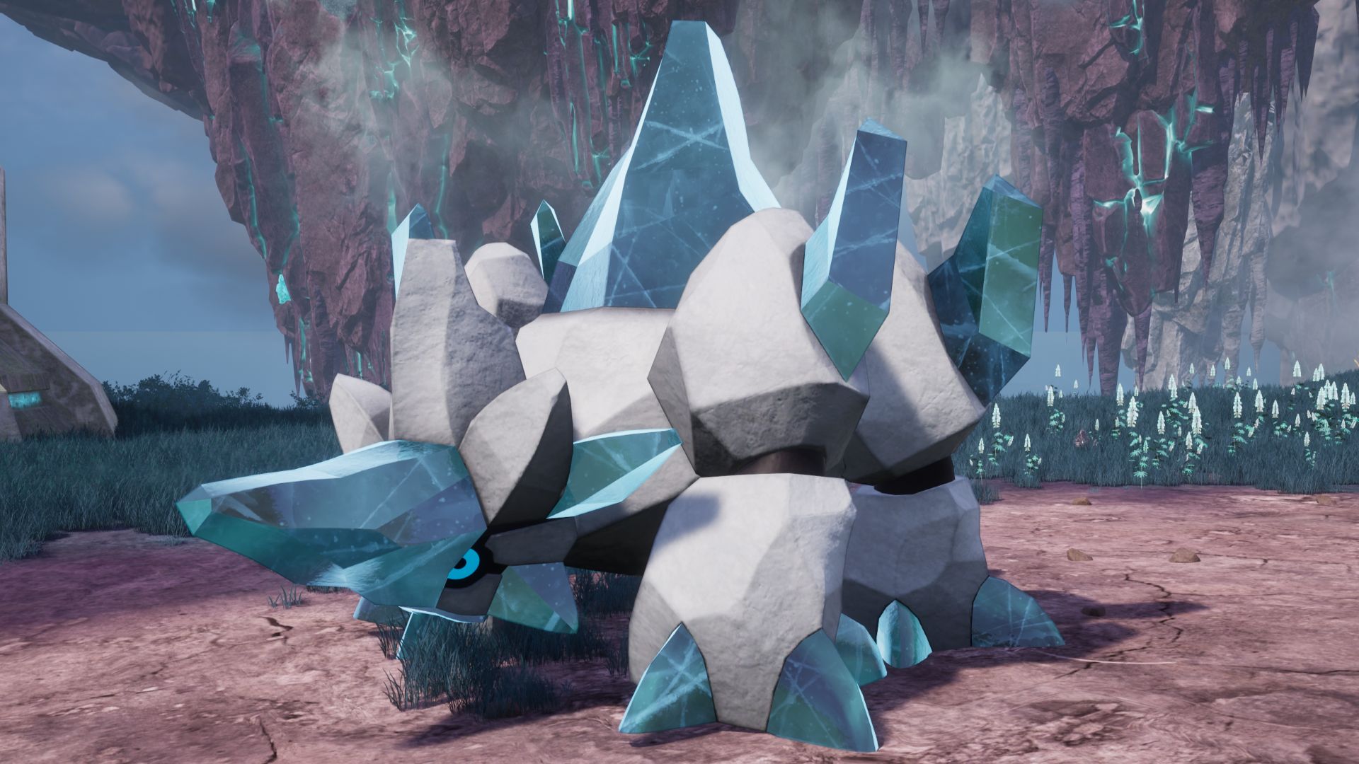 Palworld - A blue and white crystal-like monster pal