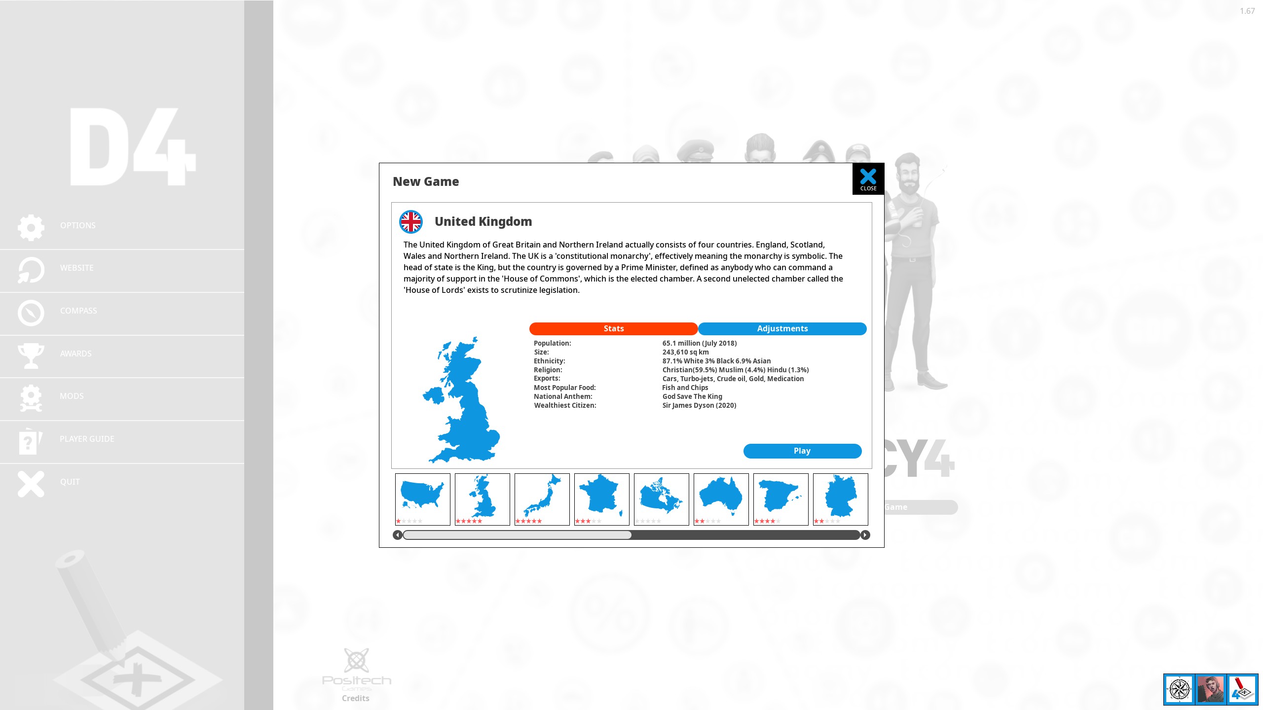 The UK, as represented in Democracy 4.