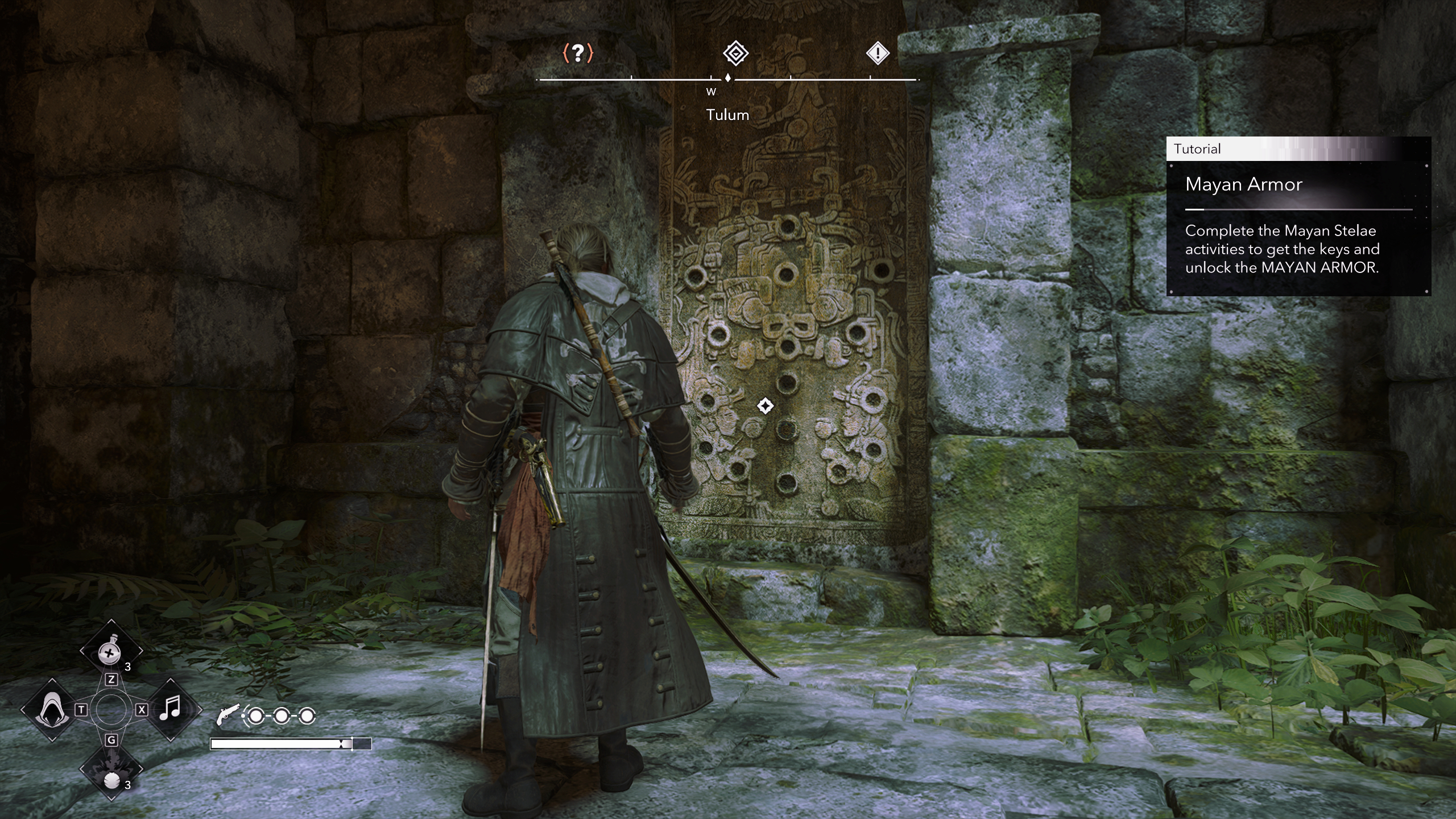 Black Flag Mayan stones: Edward standing next to the locked door for the Mayan Armour on Tulum.