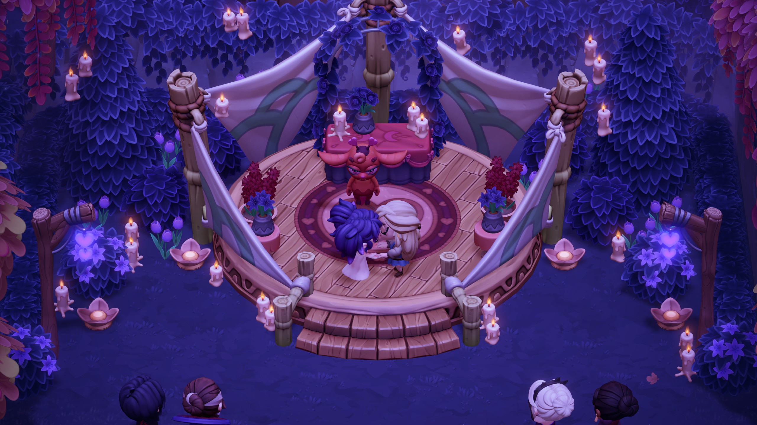 Moonlight Peaks - Mina and the main character hold hands and kiss at a wedding altar