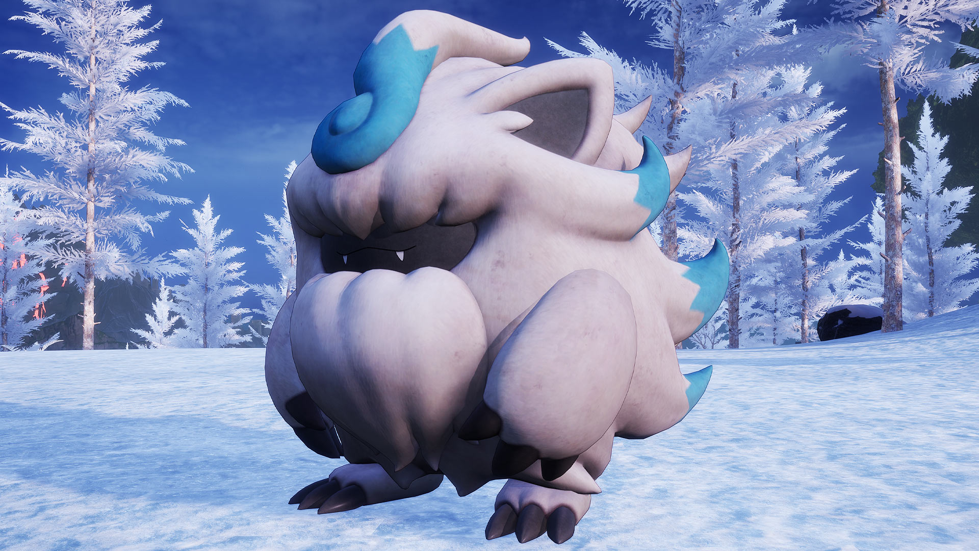 Palworld - Snugloo, a white furred and bearded pal with ears and a tail