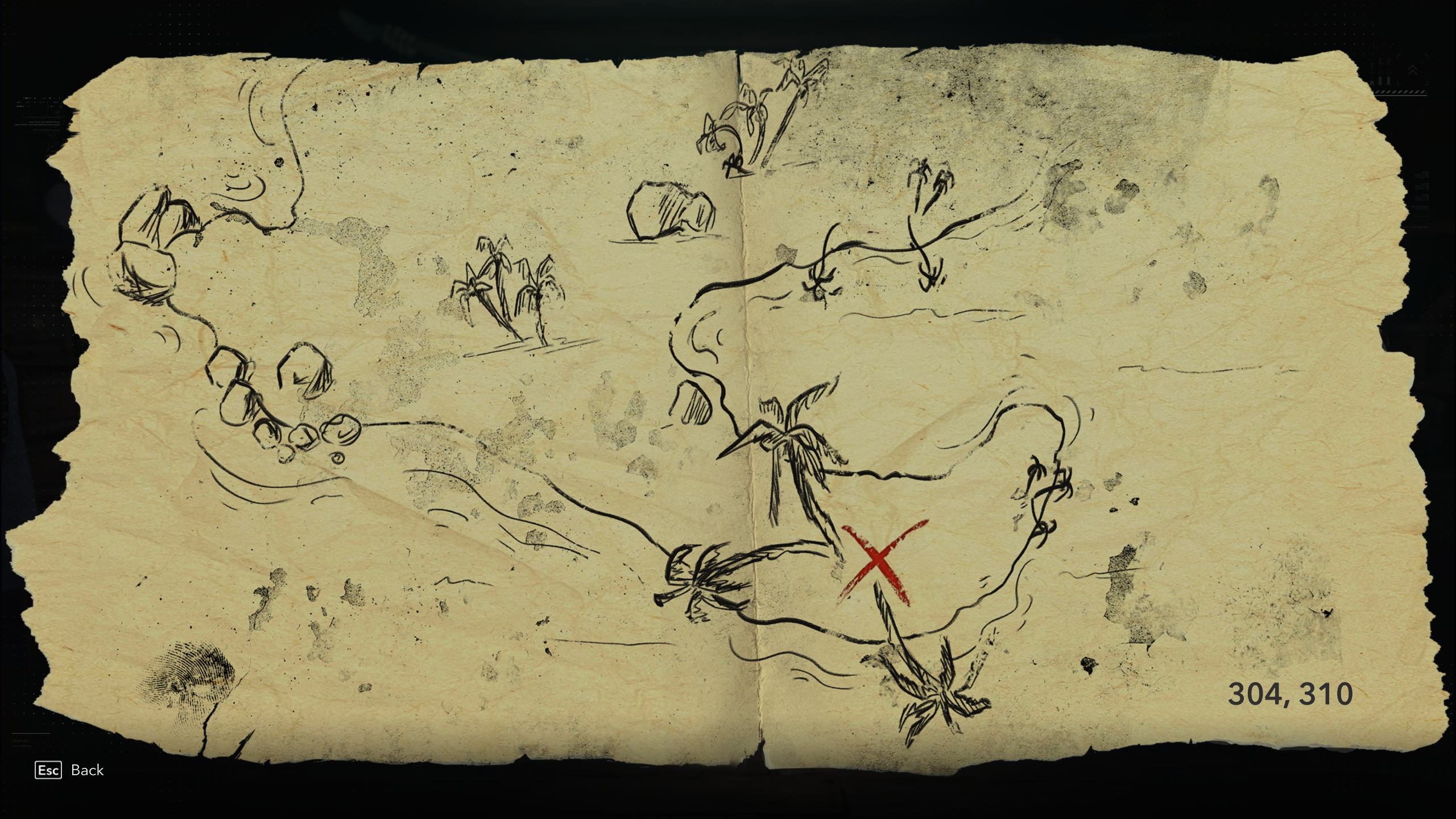 Black Flag treasure maps: A hand-drawn map leading to buried treasure.