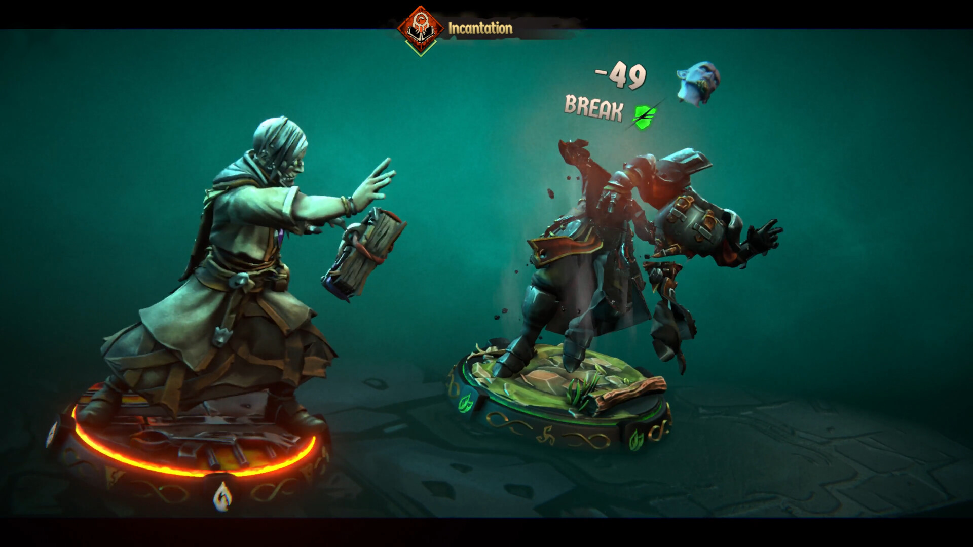 A spellcaster character dismembers another in Champions Tactics: Grimoria Chronicles.