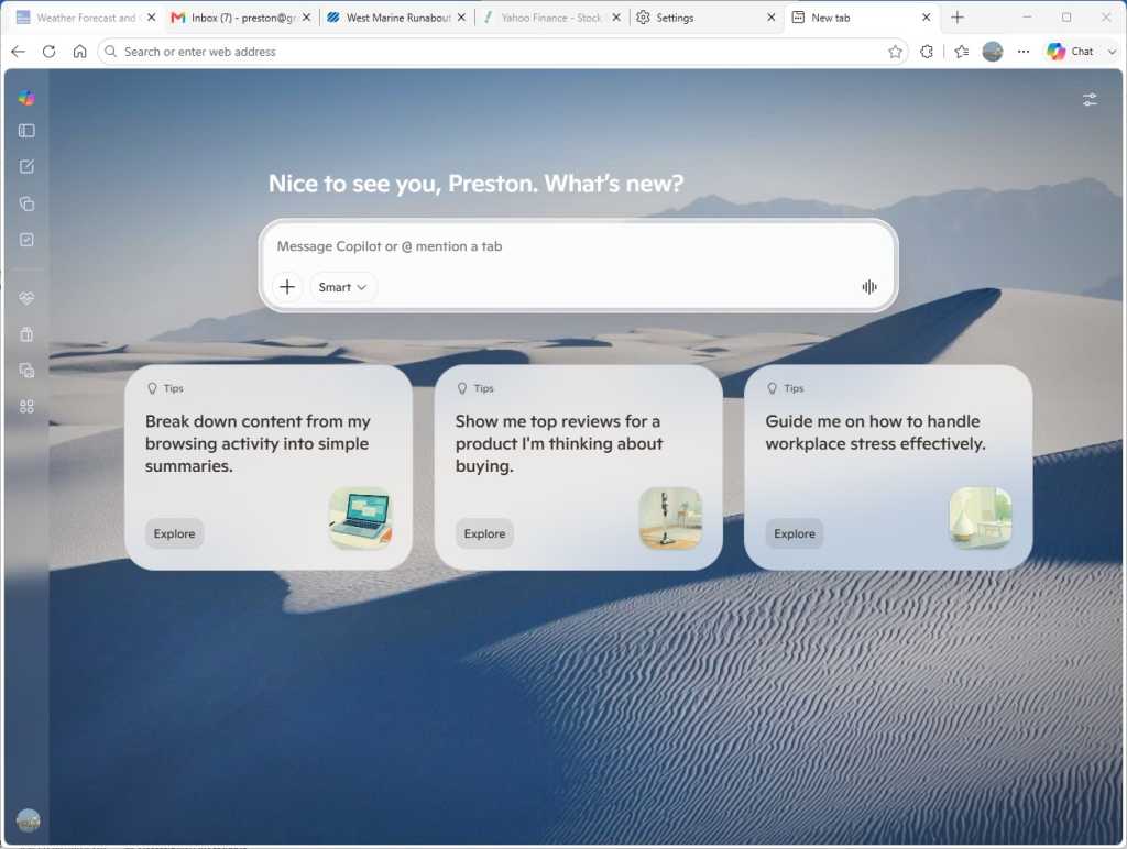 screenshot of copilot new tab page in edge browser