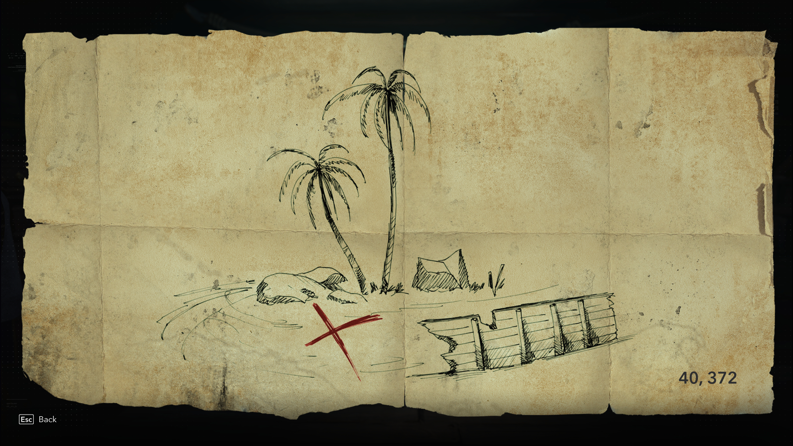 Black Flag treasure maps: A hand-drawn map leading to buried treasure.