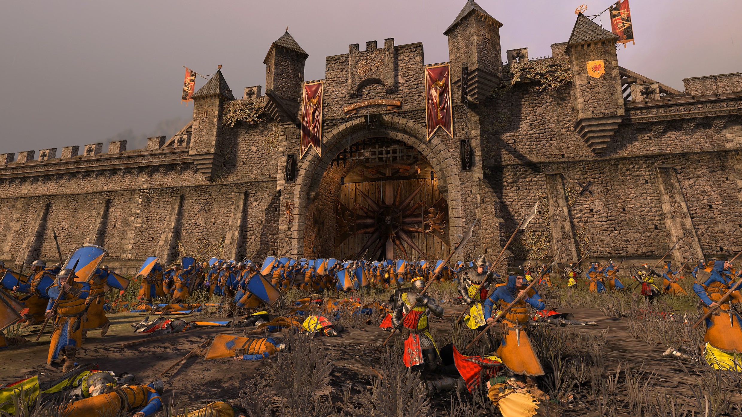 Total War: Warhammer 3 sieges - Soldiers running away from a gate