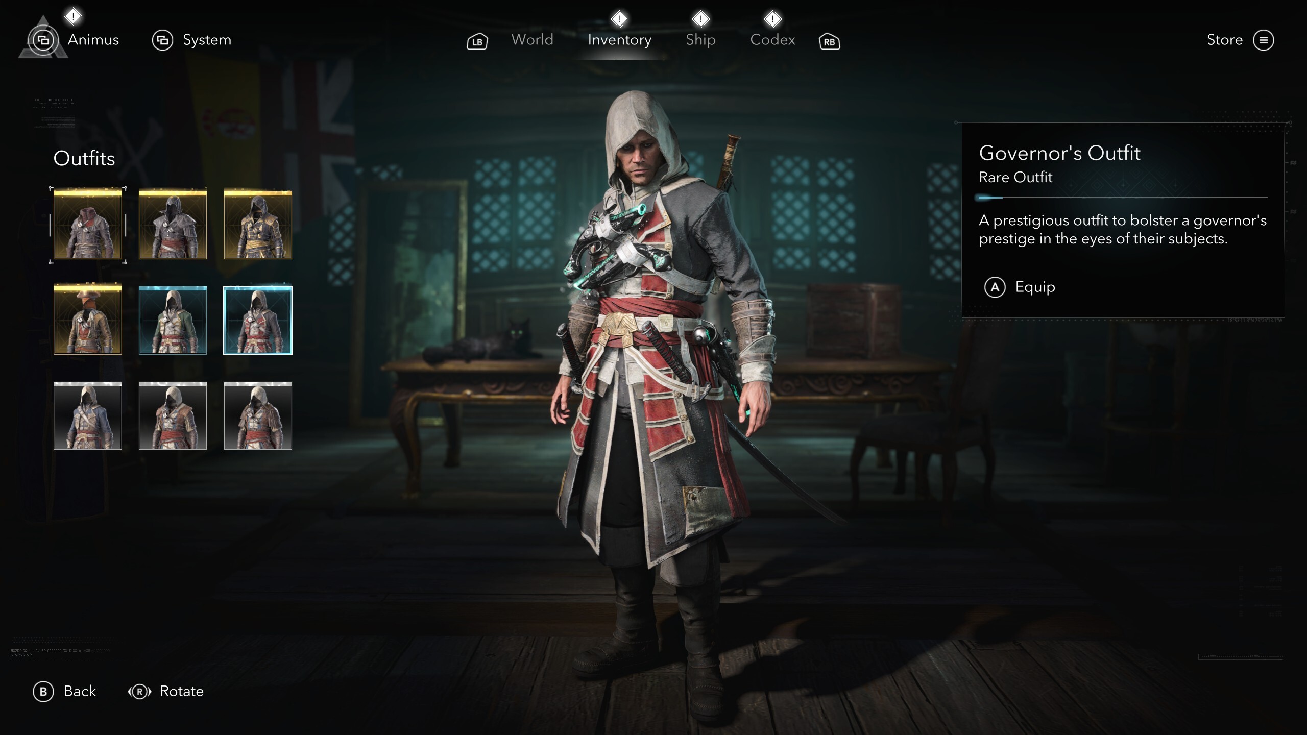 Black Flag outfit: The Governor's Outfit viewed in the menu.