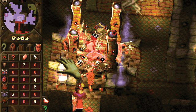 A floating hand surveys a Dungeon Keeper level.