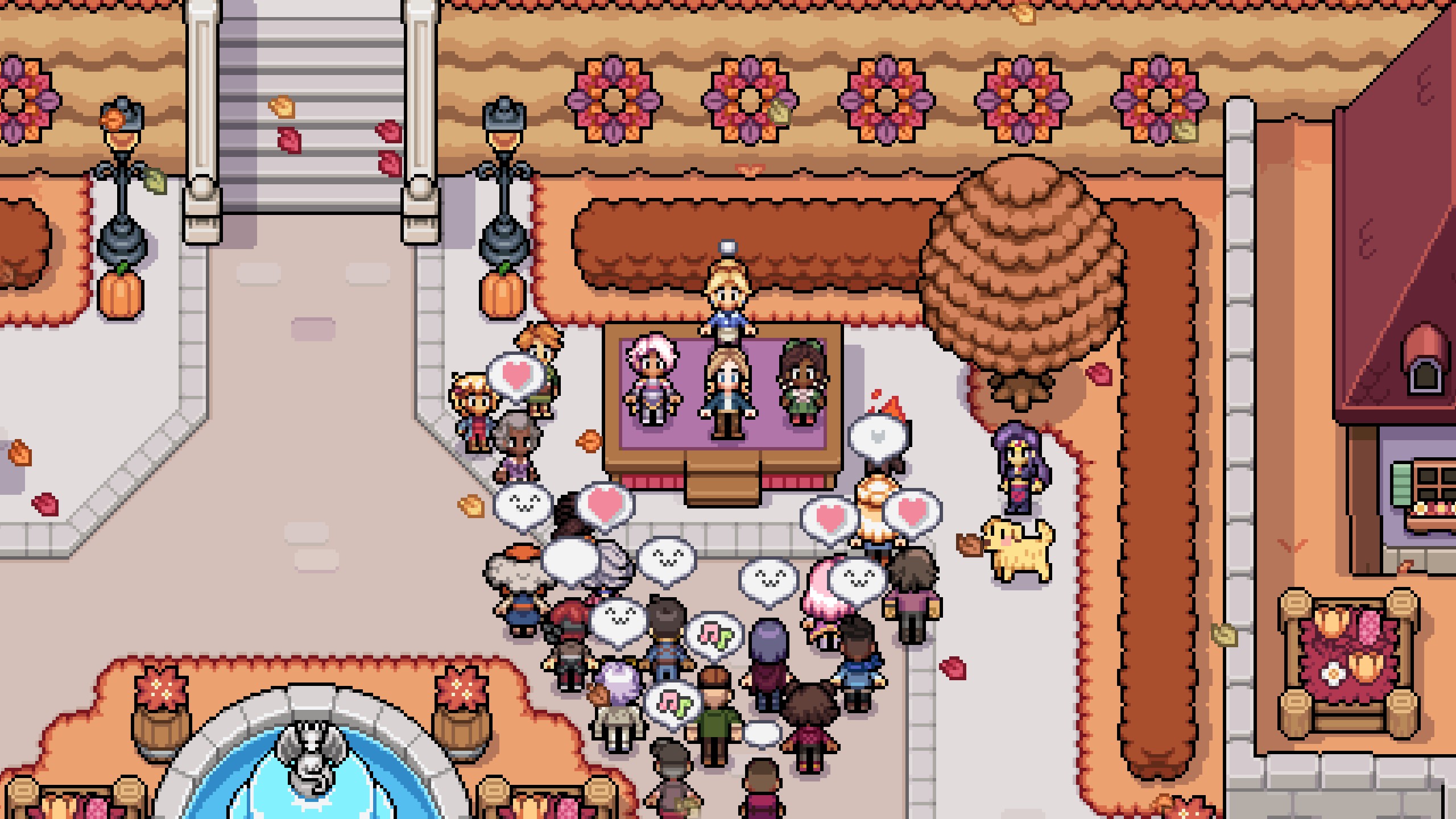 Fields of Mistria - A player is cheered by the town for winning the fall festival competition