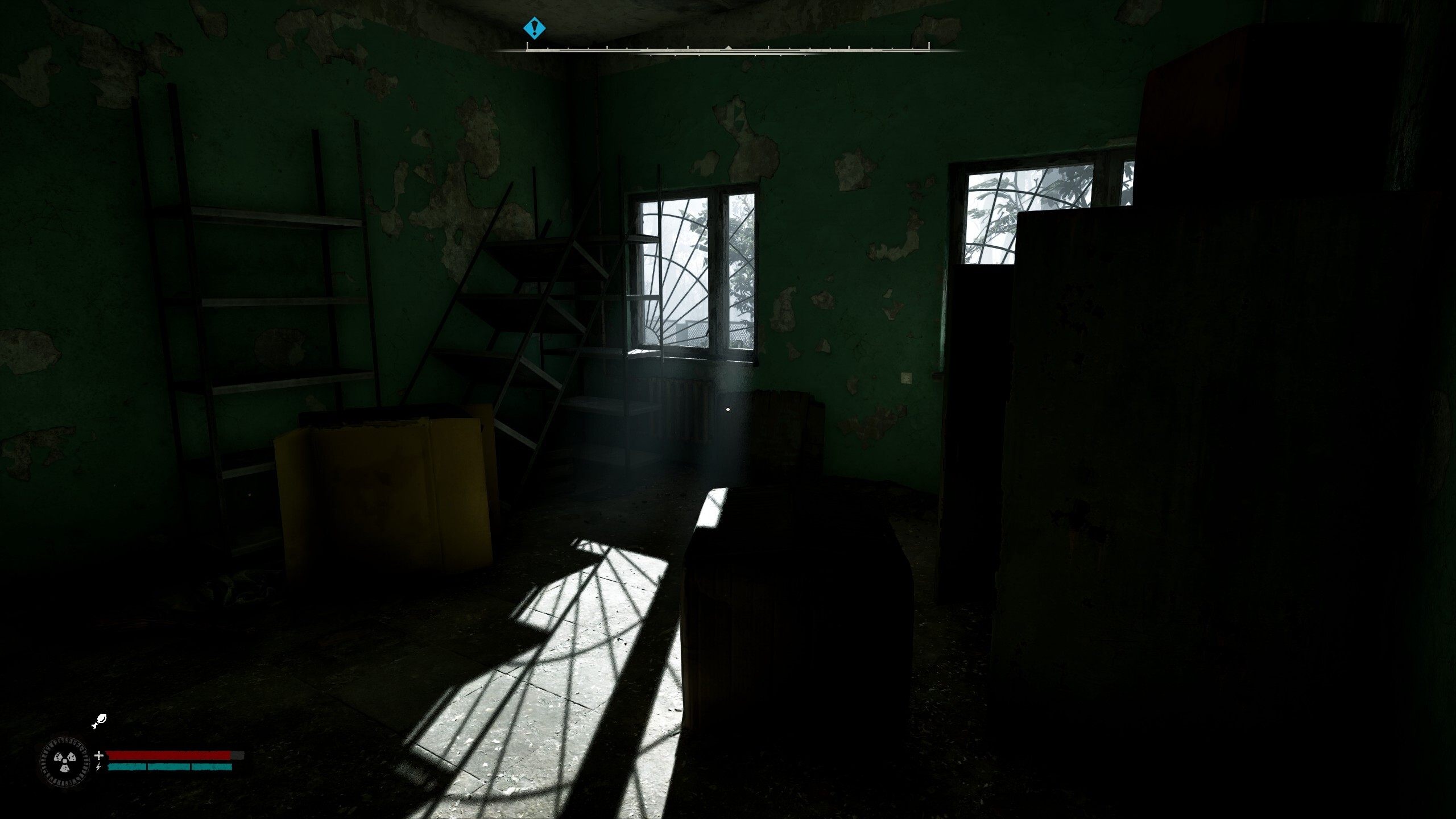 Light and shadow contrasts in Stalker 2 interior.