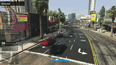 Gif of Franklin wreaking havoc on Los Santos with a car gun.