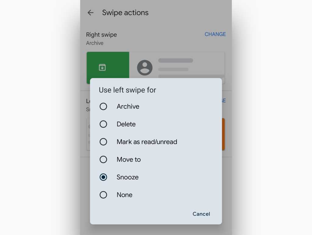 screensipt of swipe gestures options in gmail android app