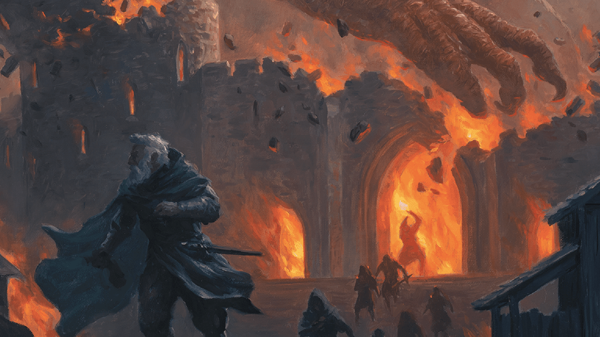 A tarrasque destroying a city in the Monster Manual 2024, by Chris Rahn