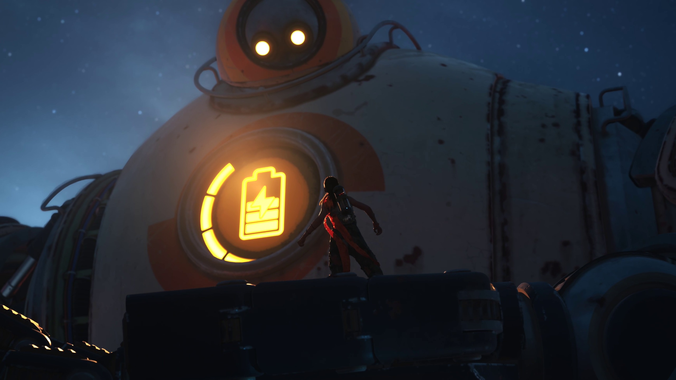 Giant robot holding person in hand