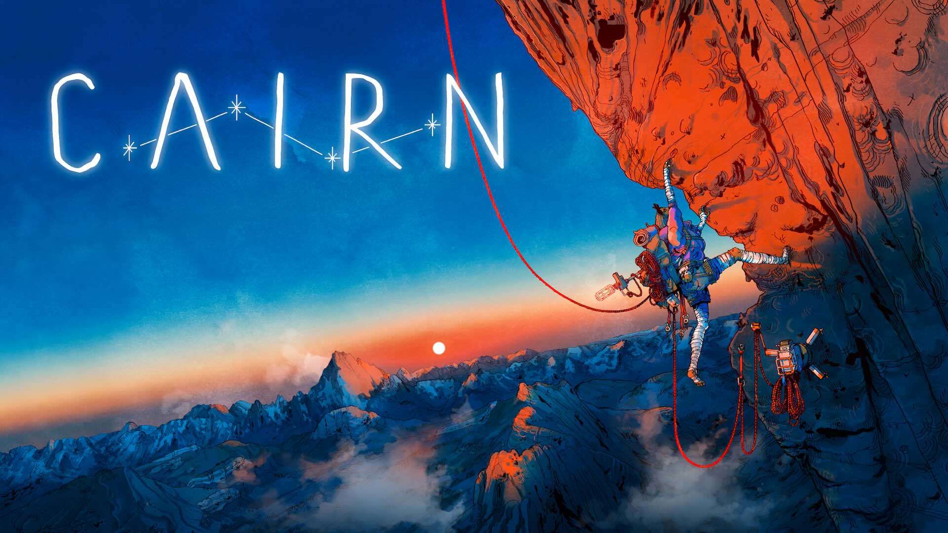 Artwork of a climber scaling a mountain. The Cairn logo is shown.