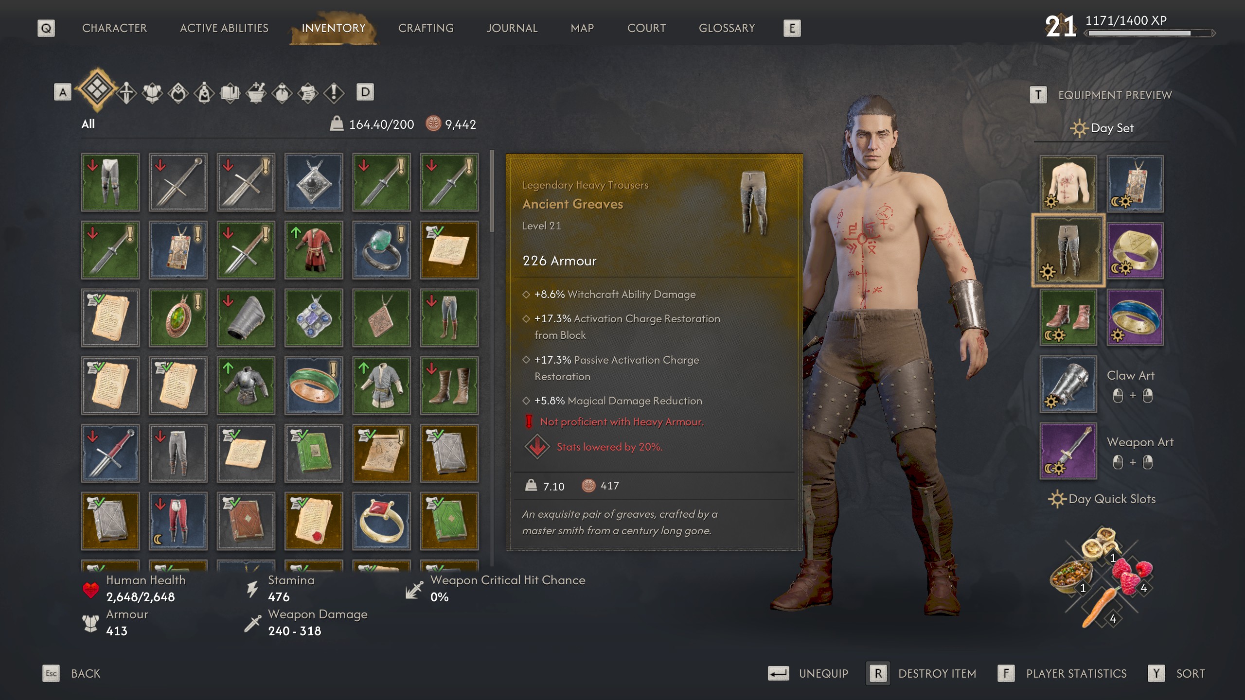 Blood of Dawnwalker Anca Font choice - Legendary trousers