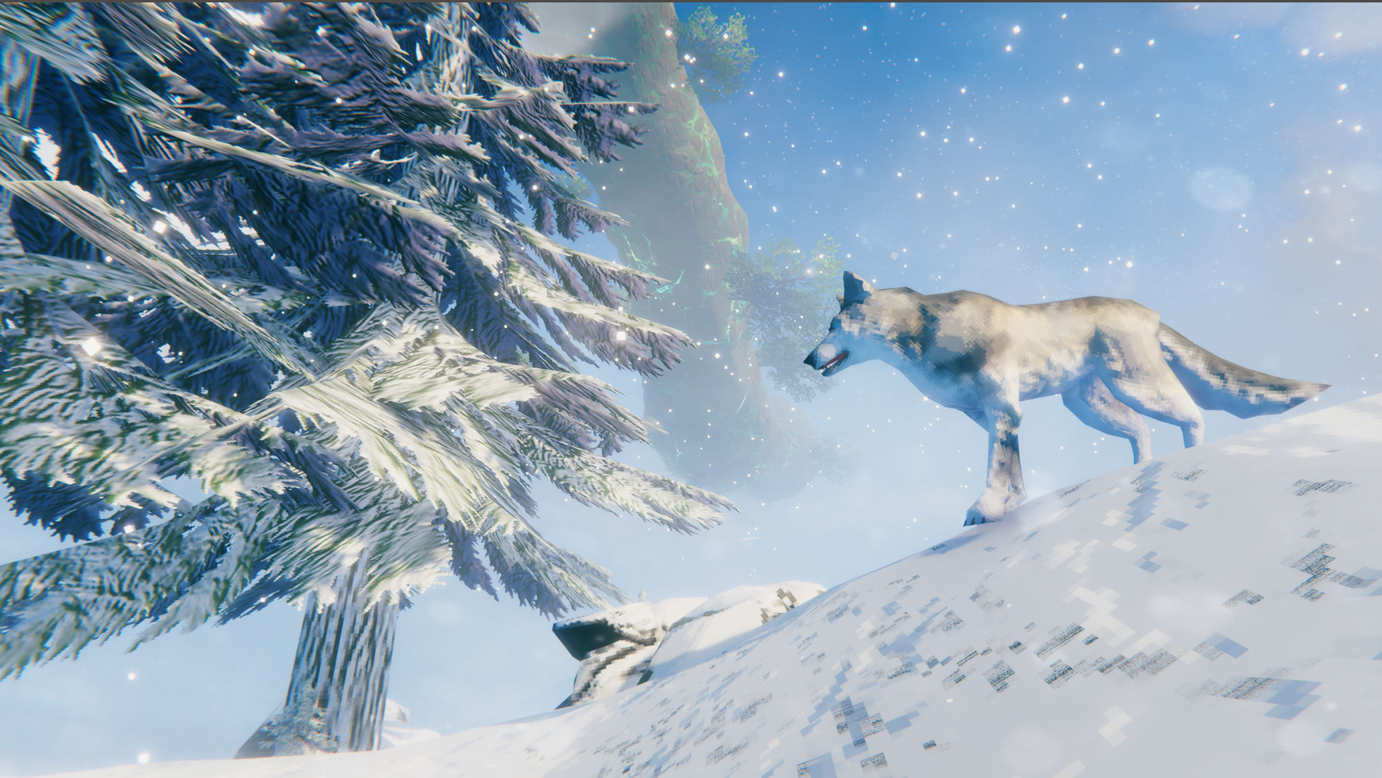 Valheim - Mountains biome with a wolf in the snow