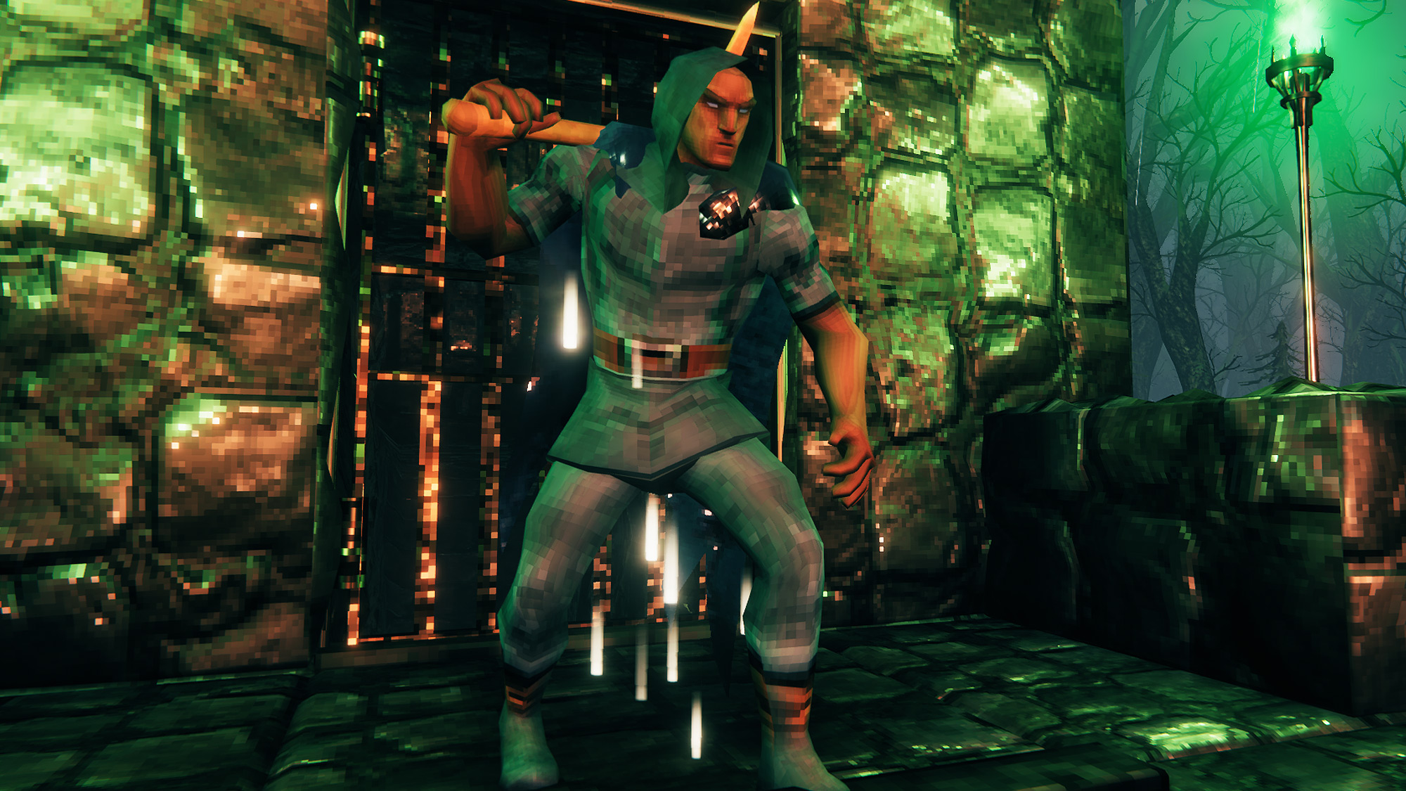 Valheim - Player character standing near a dungeon in the Swamp